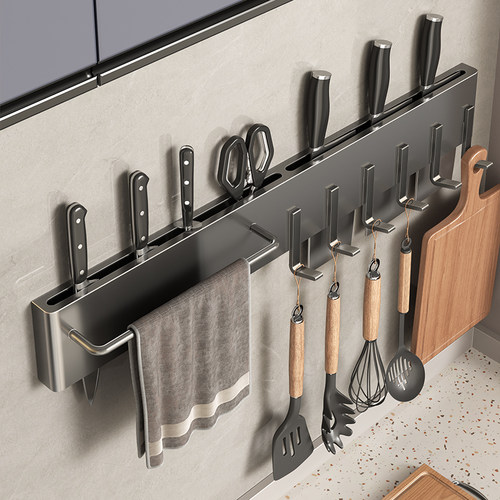 贝凯刀架置物架2025新款厨房多功能壁挂刀具收纳架一体上墙免打孔