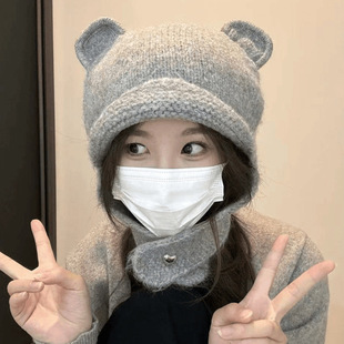 小怪兽帽可爱卡通针织帽熊耳朵保暖护耳百搭 新款 Vva Kataki秋冬季