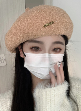 Vva Kataki韩系网红气质黑色贝雷帽女秋冬季英伦复古纯色咖色画家