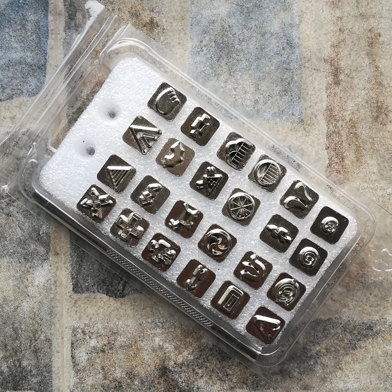 皮雕印花压花工具美式手工DIY印刻皮艺印章24枚图腾印刻 标准尺寸