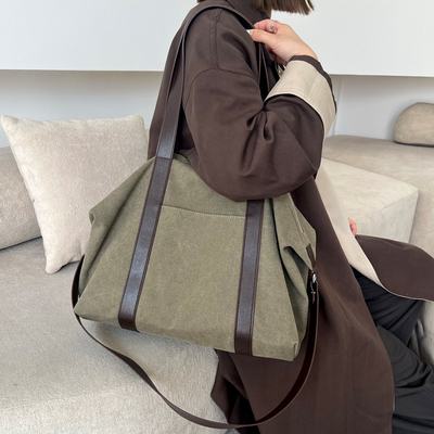 帆布单肩包时尚洋气大包新款斜挎包托特包妈咪袋电脑包真皮牛皮包