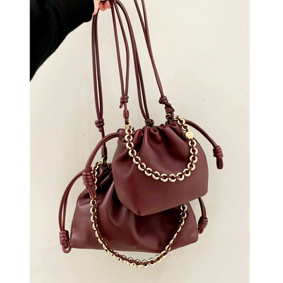 云朵包2025新款真皮女包软皮抽带牛皮包时尚百搭单肩包链条手提包