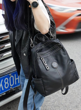 醉牛女包双肩包布配皮背包防水牛津布真皮2025新款梦娇时代C093C