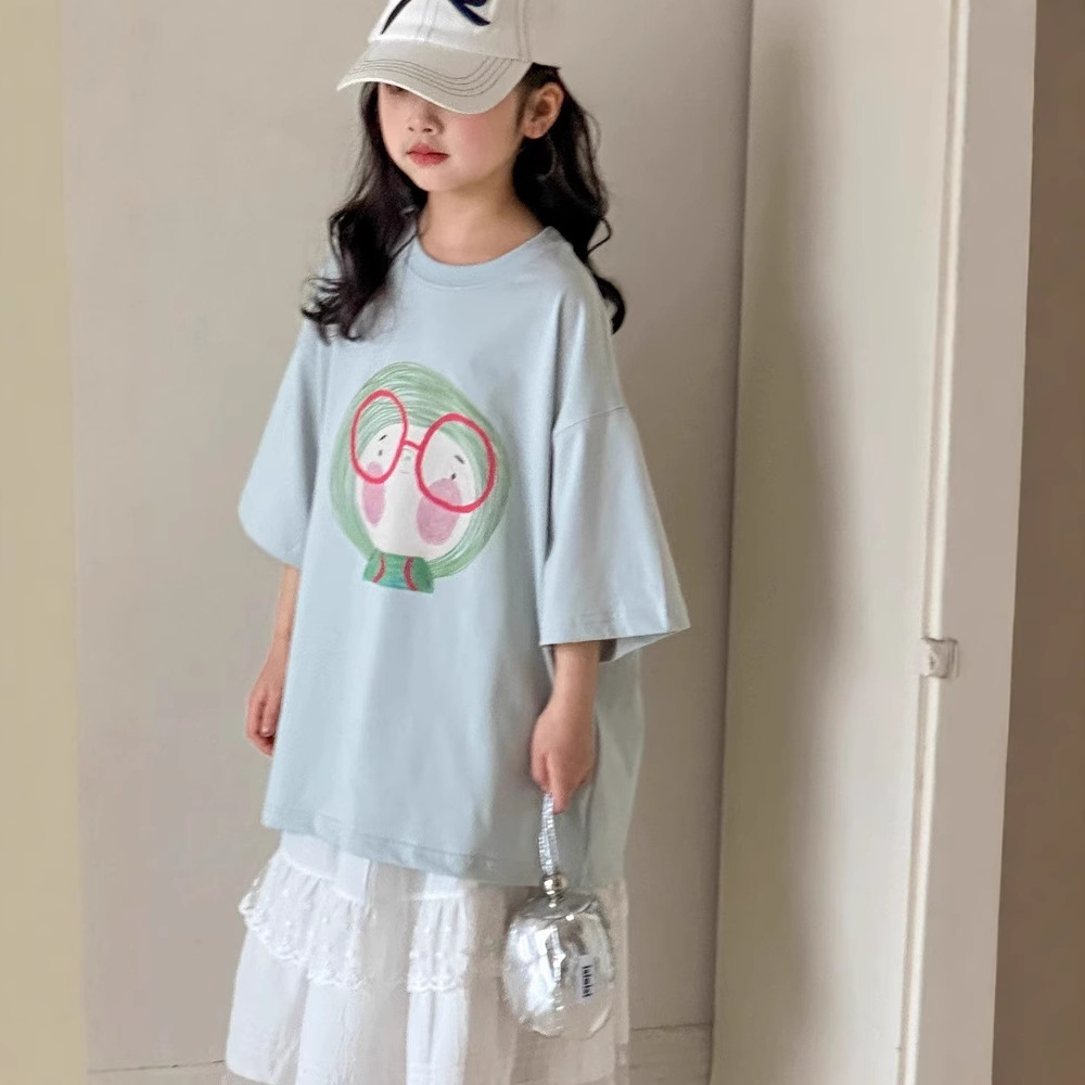女童短袖T恤2025新款夏季儿童洋气卡通印花上衣宽松打底衫