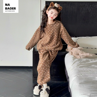 女童睡衣2025新款秋冬大童女孩加厚珊瑚绒套装儿童女款冬季家居服