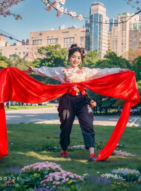 六一儿童节秧歌彩绸扭秧歌红绸带大红绸布舞蹈彩带演出腰鼓舞道具