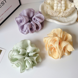 黄色法式 大肠发圈女复古后脑勺发饰奶油丝缎头饰紫色发绳丸子头花