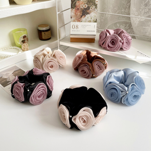 轻奢高定发饰法式花朵发圈丝绒气质大肠圈高级感珍珠花苞丸子头饰