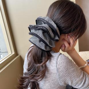 赵露思同款 格子发圈黑色超大肠圈女发饰盘发马尾皮筋发绳丸子头饰