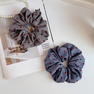 原创复古发圈女法式 高级感发饰牛仔爱心大肠圈盘发绳丸子头饰皮筋