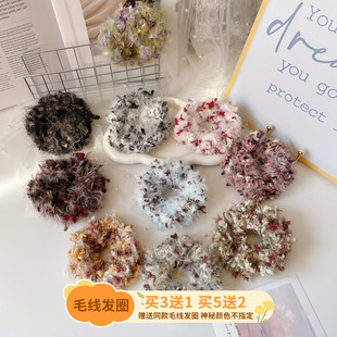 秋冬原创手工发饰手混线发绳毛线发圈针织大肠圈编织毛绒头饰头绳