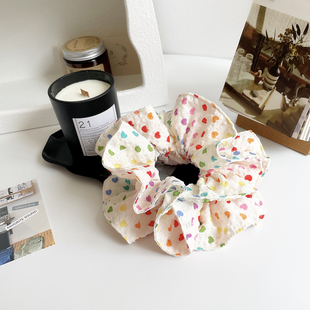 韩国发饰彩色爱心大肠圈双层发圈皮筋扎头发绳泡泡纱头饰丸子头花