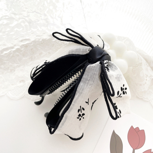 原创发饰复古向下香蕉夹仙女夹气质缎带蝴蝶结竖夹马尾夹发夹头饰