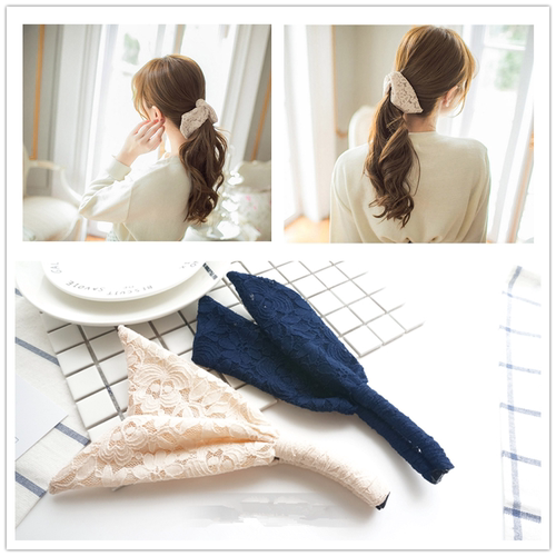 包邮韩式蕾丝兔耳朵竖夹马尾发饰