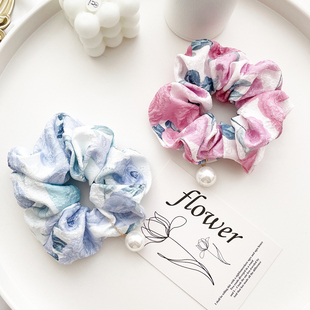 原创发饰复古法式 发圈头绳大号玫瑰花朵珍珠发绳大肠圈皮筋头饰女