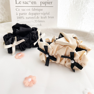 法式 复古发饰小香风黑白蝴蝶结抓夹盘发夹后脑勺头饰褶皱发抓发卡