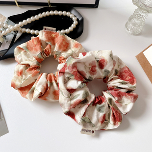 原创发饰复古玫瑰花朵大肠发圈女后脑勺头饰盘发绳丸子头花扎马尾