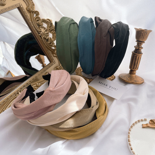 韩国秋冬发饰复古简约皮质发箍宽版 奶白头箍百搭发卡发带少女头饰