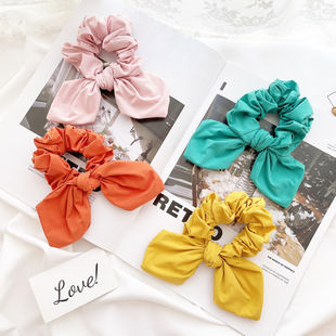 原创复古发饰糖果色兔耳朵发圈甜美蝴蝶结发绳OL日系头饰皮筋 包邮
