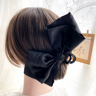 显头小韩国高级发饰气质缎面大蝴蝶结发抓夹单面头饰后脑勺盘发夹