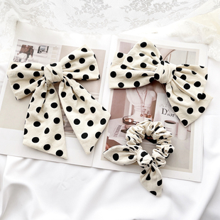 波点头饰蝴蝶结发夹飘带顶夹兔耳朵发圈发绳 原创发饰复古法式 包邮