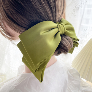 韩国发饰三层超大蝴蝶结发夹绸缎飘带顶夹丸子头后脑勺头饰弹簧夹