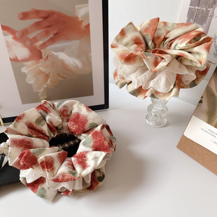 法式 复古玫瑰花大肠发圈女原创发饰棉艺蕾丝发绳马尾头花丸子头绳