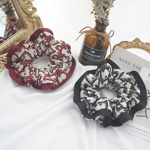 ins复古发饰法式 老花布艺发圈大牌中古风大肠圈发绳皮筋头饰头花