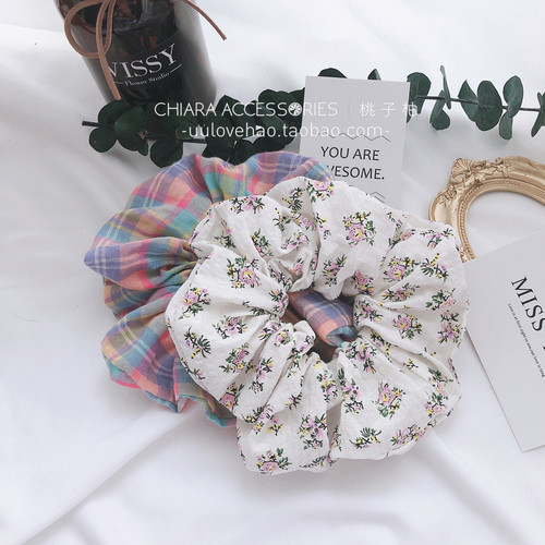 chic法式复古碎花格子少女发饰