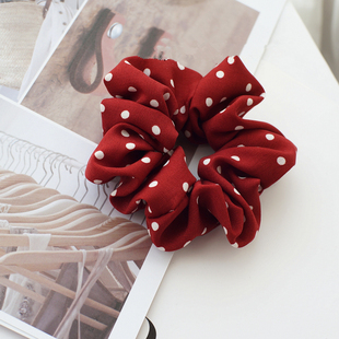 CHIC复古波点发圈法式 头饰日系头花 少女甜美酒红发绳日本发饰韩版