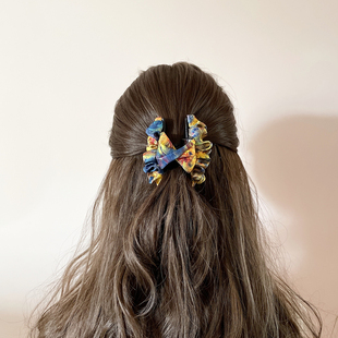 法式 复古发饰ins莫奈花园缎面褶皱堆堆发抓夹盘发夹简约气质头饰