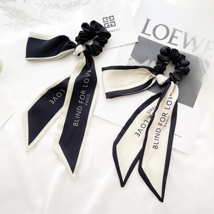 chic复古法式 高级感黑色长飘带发圈小香蝴蝶结发绳大肠圈日韩头饰