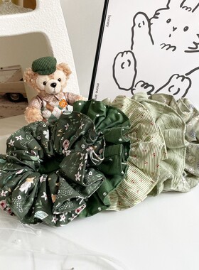 原创发饰森系复古大肠发圈女皮筋绿色波点发绳头饰盘发扎头花皮筋