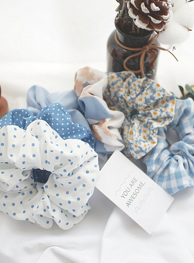 ins发饰法式复古浪漫蓝天白云碎花大肠圈brandy同款格子发圈发绳