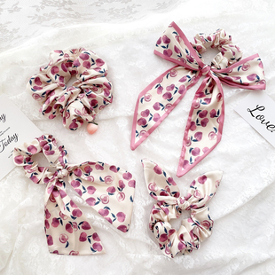 原创发饰水蜜桃大肠圈蝴蝶结发绳飘带发圈兔耳朵头饰吊坠头绳发扎