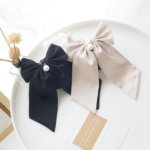 原创发饰法式 复古发夹蝴蝶结发抓夹子飘带高级后脑勺头饰新娘盘发