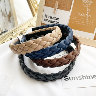 韩国ins风PU仿皮编织发箍chic复古法式 发卡 发饰麻花头箍秋冬个性