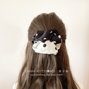 法式 复古发饰气质黑白波点大肠圈缎面发圈盘发绳丸子头饰皮筋头绳