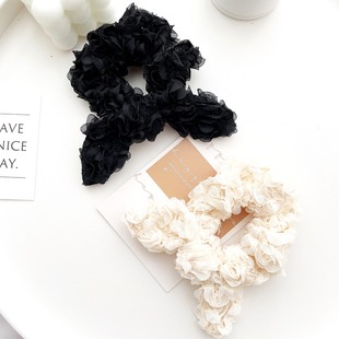 原创发饰法式 复古蕾丝白玫瑰花大肠圈兔耳朵发圈发绳蝴蝶结头饰女