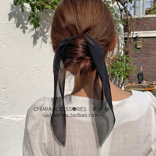 浪漫chic发饰轻纱雪纺飘带发圈蝴蝶结发绳头饰韩国头花 法式 包邮