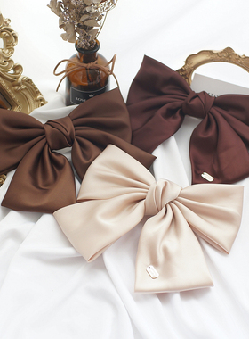 美拉德发饰黑色蝴蝶结头饰发夹后脑勺丝绸缎面法式棕色女发卡顶夹