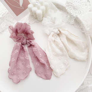 复古发饰高级感欧根纱飘带大肠圈夏日雪纺发圈蝴蝶结仙女头饰发绳