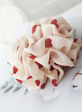 ins网红少女复古红色爱心雪纺发圈发绳百搭日系头饰头花韩国发饰