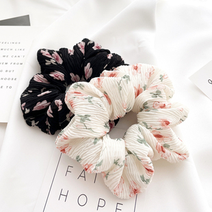 原创复古日系森女大肠圈百褶雪纺发圈花朵发绳韩国头饰OL头花 包邮