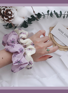 包邮CHIC法式复古大肠圈紫色花朵雪纺发圈发绳皮筋丸子头盘发头饰