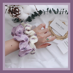 复古大肠圈紫色花朵雪纺发圈发绳皮筋丸子头盘发头饰 CHIC法式 包邮