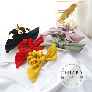 日本发饰甜美百搭纯色雪纺兔耳朵发圈蝴蝶结发绳日系头饰皮筋 包邮