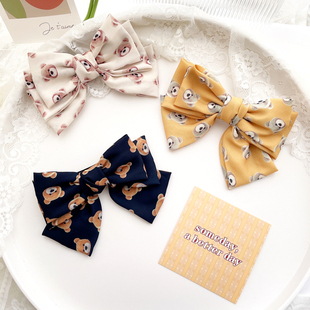 ins复古韩国发饰小熊头三层大蝴蝶结发夹发卡后脑勺头饰女顶夹子