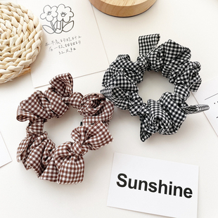 ins韩国发饰格子蝴蝶结发圈秋冬头绳盘发大肠圈丸子头饰发绳皮筋