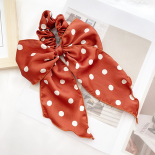 原创设计法式 复古发饰波点大肠圈甜美蝴蝶结发圈飘带发绳头饰皮筋